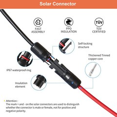 10AWG Solar Panel Extension Cable 30FT/50 FT PV Cable w/ Flexible Wire Connector