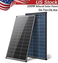200W Solar Panel N-Type Bifacial Monocrystalline 12V PV Roof RV Off-Grid US