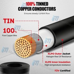 100ft Solar Panel Extension Cable 10AWG 6mm² Tinned Copper PV Cable Solar Wire