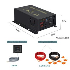 Pure Sine Wave Inverter 24V to 110V 220V 600W Generator Car Truck Solar Remote