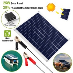 Solar Panel 12V 25W Car Battery Charger w/3.0A Dual USB Charging For RV Car Boat