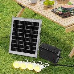 12V Solar Panel Power Generator Kit Battery Pack Power Station USB w/ 4 Bulbs