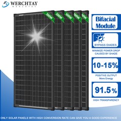 Werchtay 100W 200W 300W 400W 500-1000W Bifacial Solar Panel 12V Mono Home Power