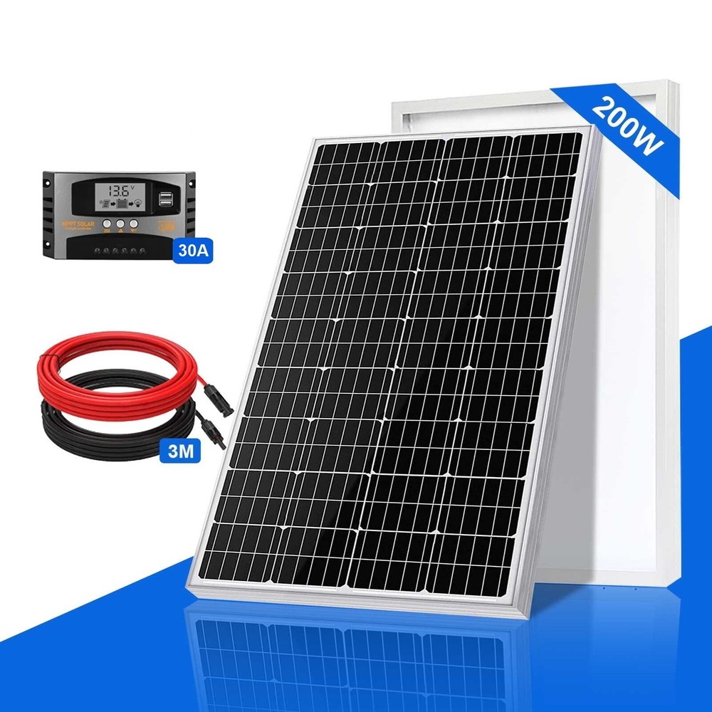 200W Watt Mono Solar Panel Kit W/30A MPPT Battery Charge Controller For Home RV