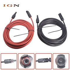 20ft 4mm²/12AWG Solar Panel Extension Cable Wire Connector 1 Pair Black+Red