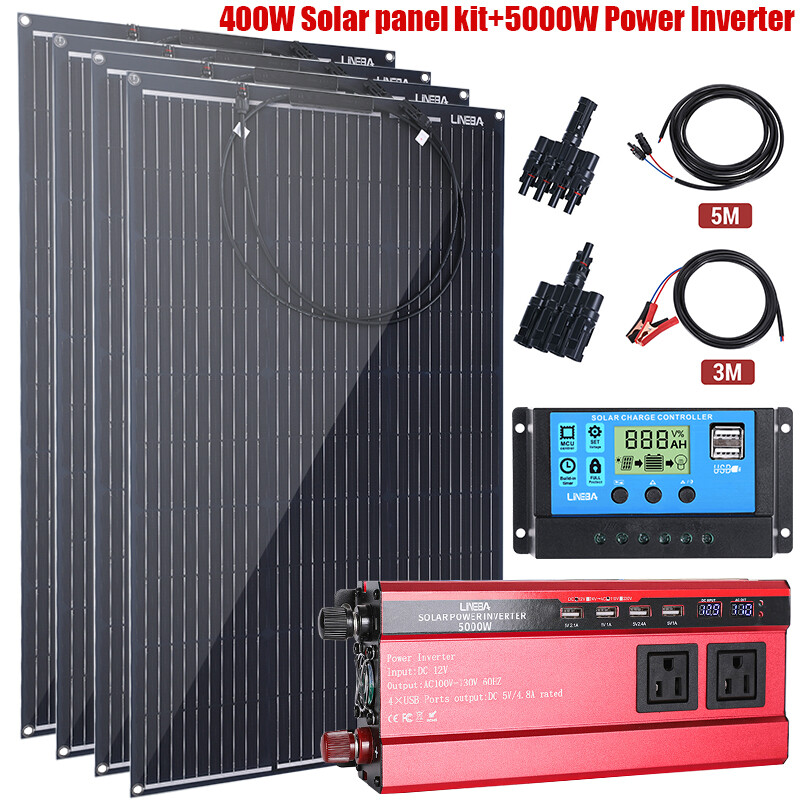 5000W Solar System &200W 400W Solar Panel Power Station 12V RV Farm Home Shed