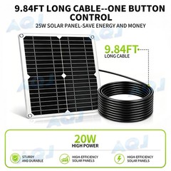 Solar Fan with Battery,18V Solar Panel Powered Fan Kit with Waterproof Dual