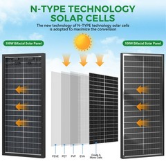 RVPOZWER 100W 200W 300W 400W 500W 1000W N-Type Bifacial Solar Panel Mono Power