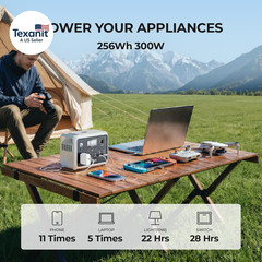 Portable Power Station 300W, 256Wh Solar Generator with 110V Pure Sine Wave AC O