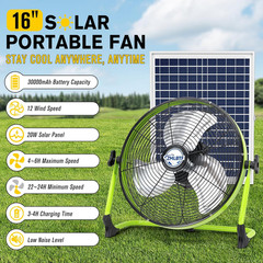 16″ Solar Powered Fan with 20W Solar Panel & Rechargeable Battery, Portable, Qui