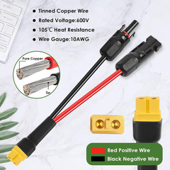 Solar to XT60 Extension Cable 10AWG 25FT Solar Connector to XT60 Adapter Cable f