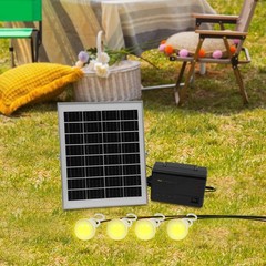 12V Solar Panel Power Generator Kit Battery Pack Power Station USB w/ 4 Bulbs