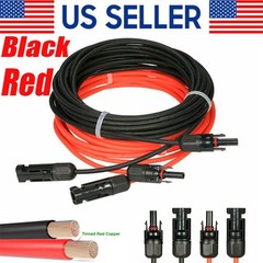 Black+Red 10 AWG Solar Panel Extension Cable Silicone Flexible Wire Connectors