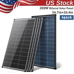 4-PACK 200W Double Glass Bifacial PV Panel 12V RV Home Outdoor Off-Grid Battery