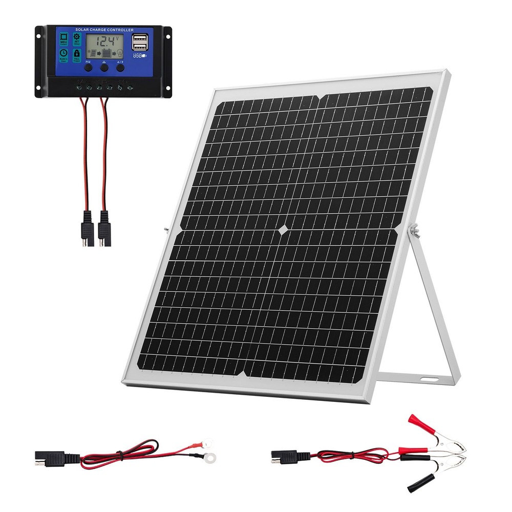 30W 12V Solar Panel Battery Charger with MPPT Controller, IP67 Waterproof for