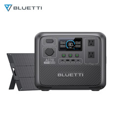 BLUETTI AC70 1000W 768Wh Portable Power Station+100W Solar Panel Off-Grid Living