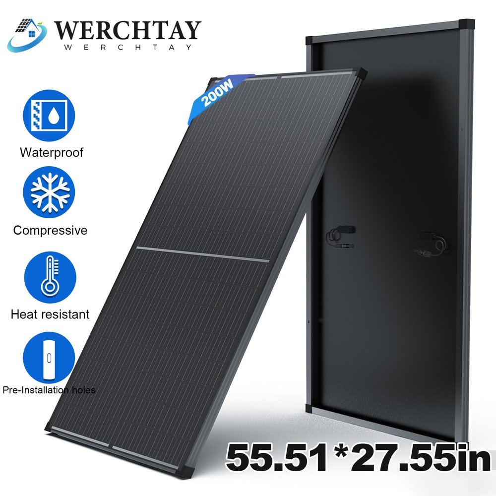 200W Monocrystalline Solar Panel 12V Off-Grid Battery Power RV Home Boat Camping