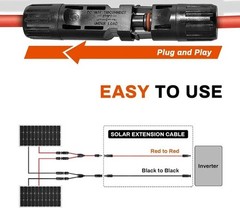 10AWG Solar Panel Extension Cable 20FT MC4 Connector IP67 Waterproof 1500V