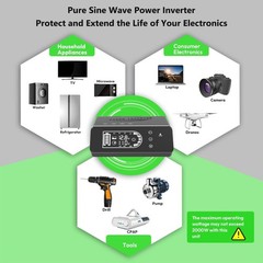 1000W 12V To 110V/220V Pure Sine Wave Power Inverter Solar System Home Outdoor