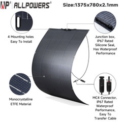 ALLPOWERS SF200 Flexible Solar Panel 200W 32V IP68 Monocrystalline Refurbished