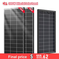 300W (600W) Bifacial N-Type Solar Panel Mono 12/24V Charging Camping Off-Grid RV