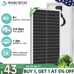 100W Watt 12v Monocrystalline Solar Panel RV Camping Home Off Grid Caravan Boat