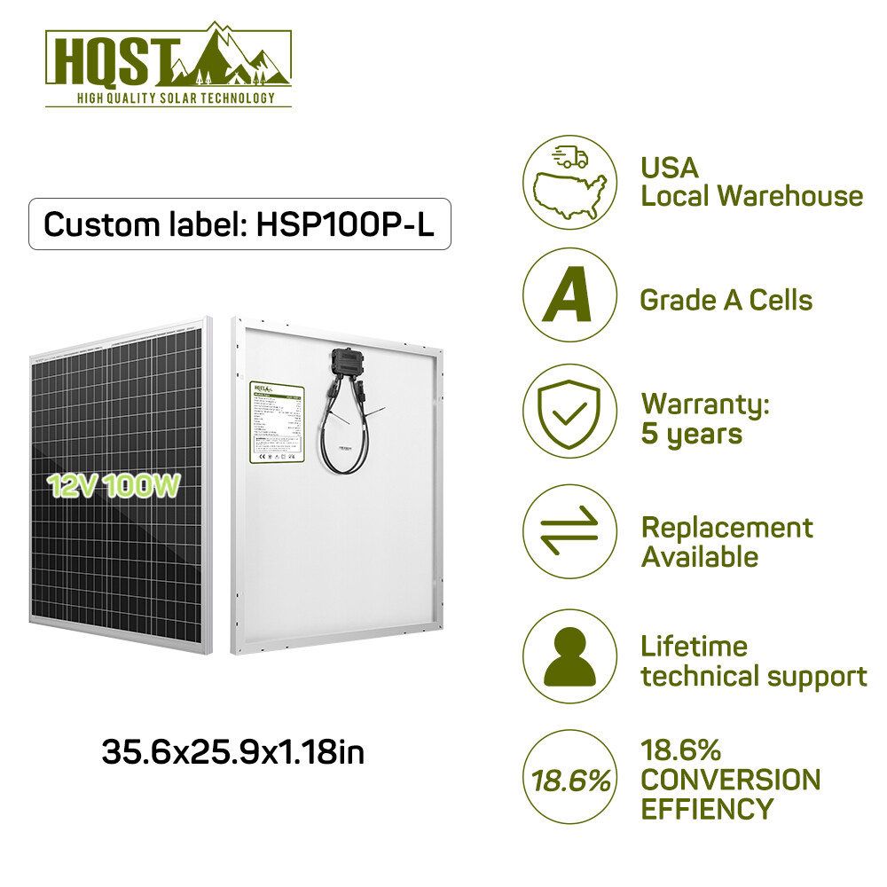 HQST 100W Watt 12V Volt Polycrystalline Solar Panel 100W for Off Grid RV Marine