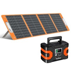 Flashfish 150W Portable Power Station & 100W Foldable Solar Panel for Road Trip