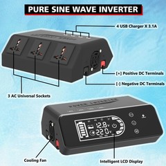 1000W 12V To 110V/220V Pure Sine Wave Power Inverter Solar System Home Outdoor