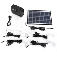 Solar Panel Power Generator Kit Battery Pack Power Station w/ 4 Bulbs Portable
