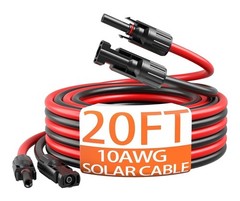 10AWG Solar Panel Extension Cable 20FT MC4 Connector IP67 Waterproof 1500V
