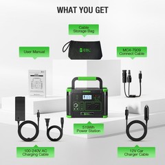 EBL Portable Power Station 500wPeak 1000W, Camping Solar 519Wh Outdoor Solar …