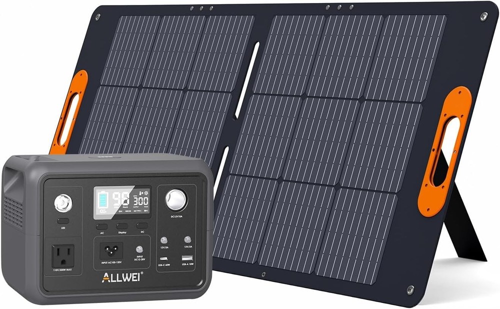 ALLWEI 300W/256Wh LiFePO4 Solar Generator with 100W Solar Panel Included, Portab