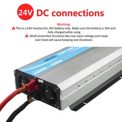 Pure Sine Power Inverter 2000W 24V to 110V~120V with Dual AC Outlets LED Display