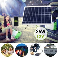 25W 12V Portable Solar Panel USB Port Battery Charger Car RV Boat Outdoor Travel