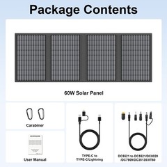 60W Portable Solar Panel QC3.0 USB-A USB-C DC for Anker 521 300W Power Stations