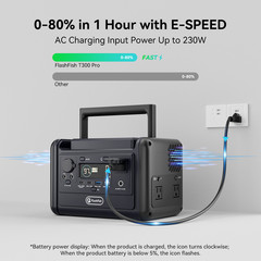 Flashfish T300PRO Portable Power Station 300W 230Wh LiFePO4 With Solar Panel 60W