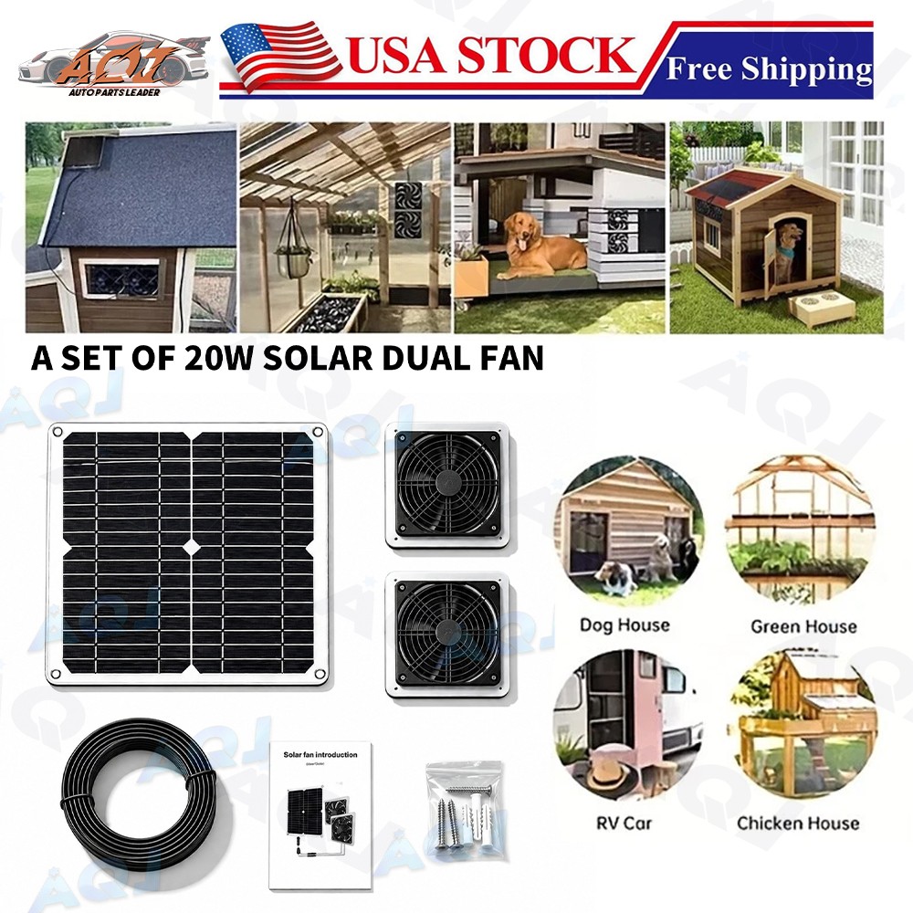 Solar Fan with Battery,18V Solar Panel Powered Fan Kit with Waterproof Dual