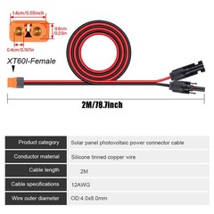 6ft XT60i Female to Solar Connector Solar Panel Extension Charging Cable 12 AWG