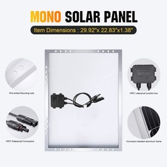 100 Watt 12 Volt Solar Panel Monocrystalline For Battery Charger Home Boat RV