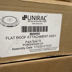 8x Unirac White Flat Roof Attachment Assemblies M60950 Solar (lot Of 8)No Screws