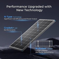 100W Solar Panel N-Type, 12V 100 Watt Solar Panel 16BB 25% High-Efficienc