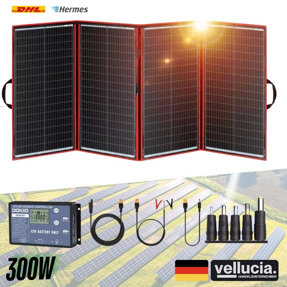 DOKIO 300W Foldable Solar Panel Solar Charger Outdoor Camping Power Bank