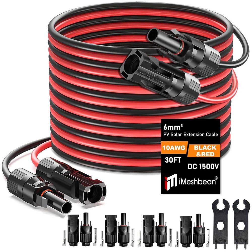 10AWG Solar Panel Extension Cable 30FT/50 FT PV Cable w/ Flexible Wire Connector