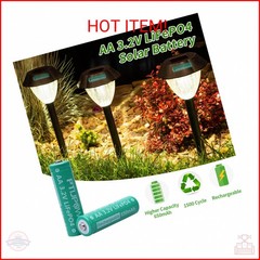 PTIJPOW AA 3.2V LiFePo4 650mAh Solar Battery, AA 3.2V Lithium Iron Phosphate Rec