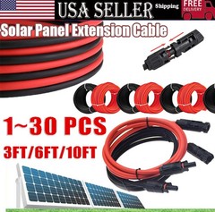 Black+Red 10 AWG Solar Panel Extension Cable Silicone Flexible Wire Connectors