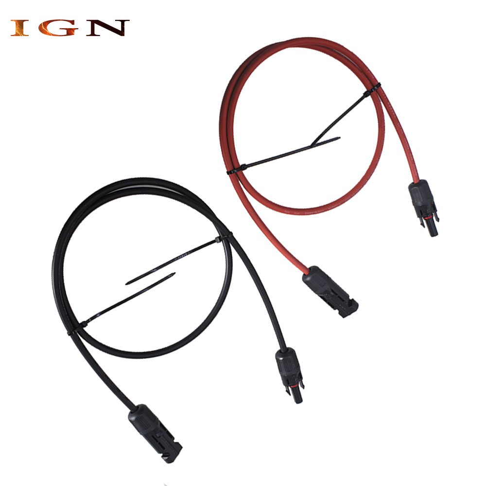 1 Pair 3FT Black+Red Durable Solar Panel Extension Cable Wire Connector 10 AWG