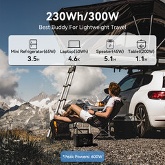 Flashfish T300PRO Portable Power Station 300W 230Wh LiFePO4 With Solar Panel 60W