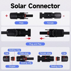 10FT 10AWG Solar Panel Extension Cable PV Wire Solar Connector Pair Black & Red