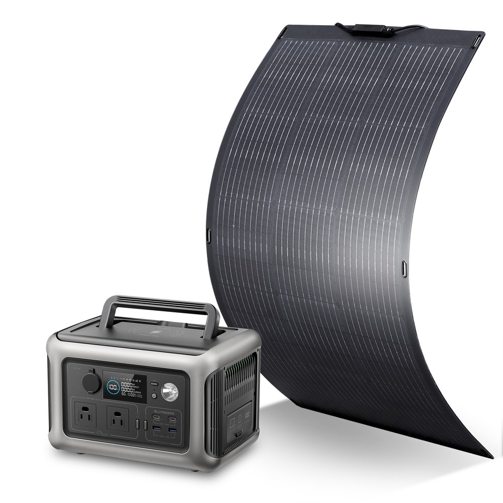 600W Portable Power Station Generator LiFePO4 Battery 100W Flexable solar panel